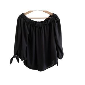 Express Blouse Womens S/P Black Off the Shoulder 3/4 Sleeve Solid Neutral Top